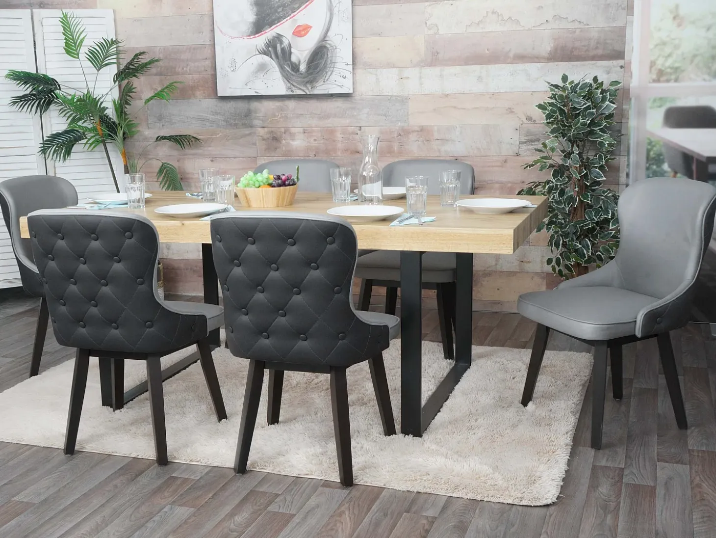 Silla de comedor MCW-M60 (juego de 6), gris oscuro-gris claro