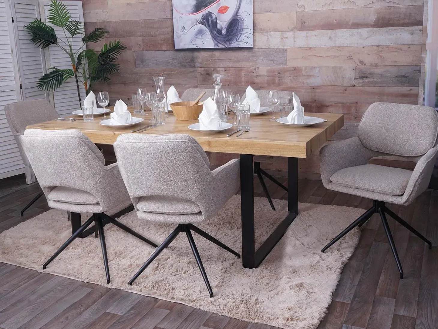 Silla de comedor MCW-N74 (juego de 6), beige