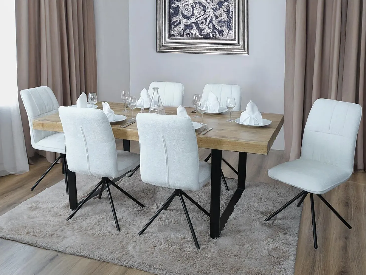 Silla de comedor MCW-N99 (juego de 2), crema