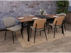 Silla de comedor MCW-O44 (juego de 6), natural, gris claro
