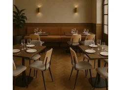Silla de comedor MCW-O44 (juego de 6), natural, gris claro