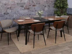Silla de comedor MCW-O45 (juego de 6), aspecto nogal, gris claro