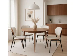 Silla de comedor MCW-O45 (set de 2), aspecto nogal, blanco