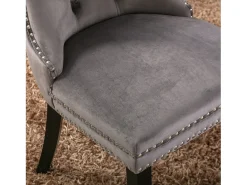 Silla de comedor moderna, tapizada, madera maciza, base de madera, remaches decorativos, juego de 2, gris (65x50x95 cm)