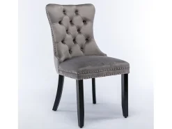 Silla de comedor moderna, tapizada, madera maciza, base de madera, remaches decorativos, juego de 2, gris (65x50x95 cm)
