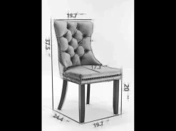 Silla de comedor moderna, terciopelo gris, patas de madera, clavos decorativos, juego de 2 (65x50x95 cm)
