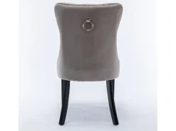 Silla de comedor moderna, tapizada, madera maciza, base de madera, remaches decorativos, terciopelo, gris (65x50x95 cm)