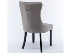 Silla de comedor moderna de terciopelo, patas de madera maciza, clavos decorativos, gris (65 x 50 x 95 cm)