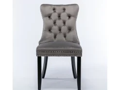 Silla de comedor moderna de terciopelo, patas de madera maciza, clavos decorativos, gris (65 x 50 x 95 cm)