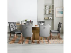 Silla de comedor moderna, en terciopelo gris, con respaldo y patas de madera maciza, juego de 6 (49x63x95 cm)