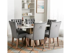 Silla de comedor moderna, en terciopelo gris, con respaldo y patas de madera maciza, juego de 6 (49x63x95 cm)
