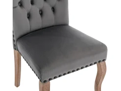 Silla de comedor moderna, en terciopelo gris, con respaldo y patas de madera maciza, juego de 6 (49x63x95 cm)
