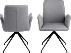 Silla de comedor Nadine con base giratoria, gris claro, metal negro.