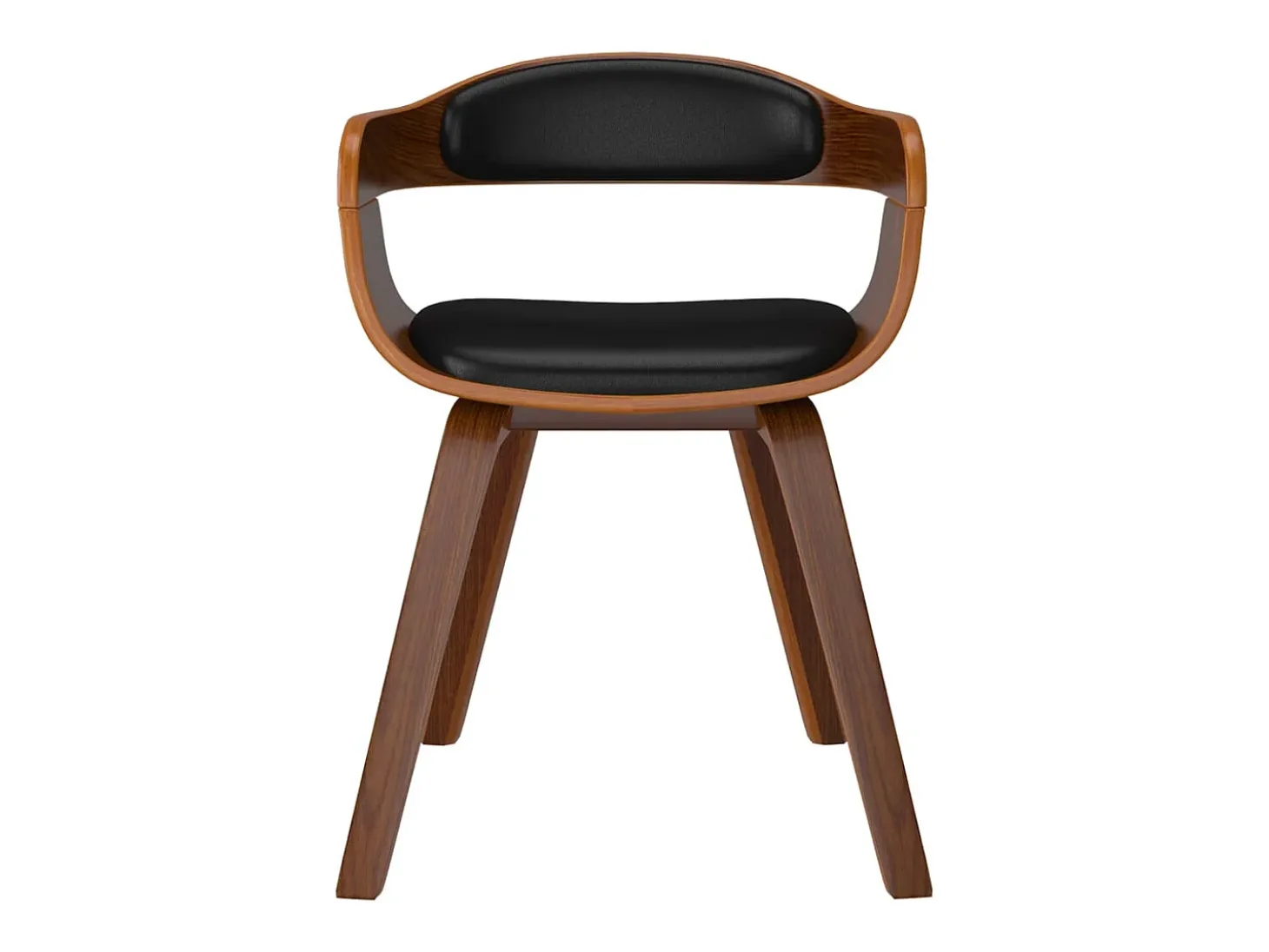 Silla de comedor negra, madera curvada y piel sintética.
