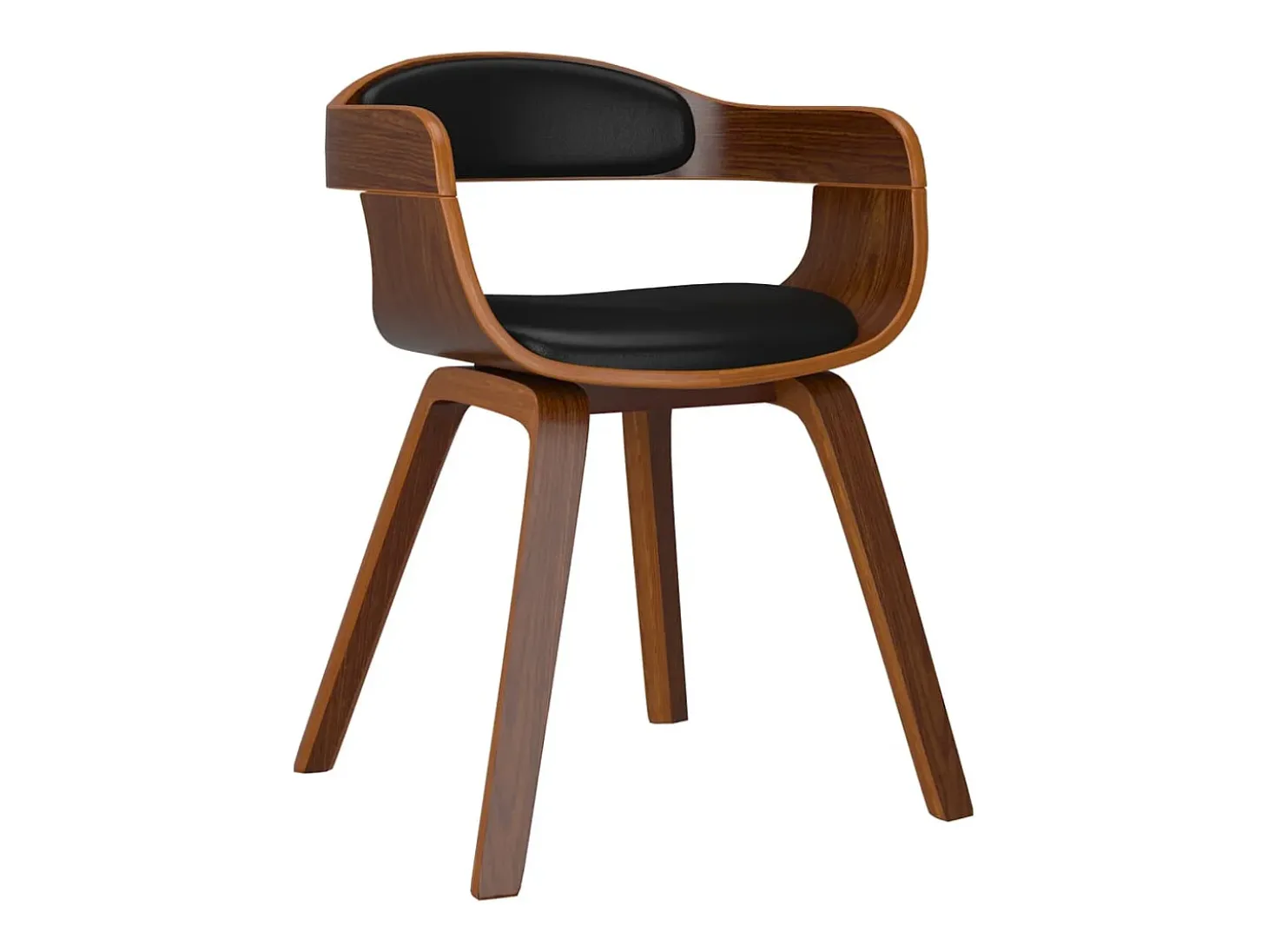 Silla de comedor negra, madera curvada y piel sintética.