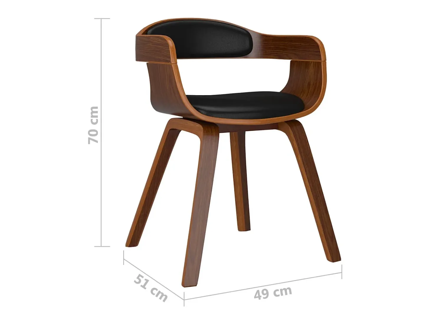 Silla de comedor negra, madera curvada y piel sintética.