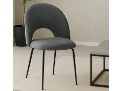 Silla de comedor Paola en microfibra nobuk gris oscuro con patas de metal negro