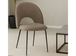 Silla de comedor Paola en microfibra nobuk marrón claro con patas de metal negro