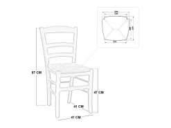 Silla de comedor rústica de madera para pintar con asiento de paja