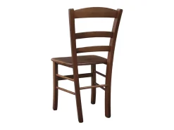 Silla de comedor rústica en nogal oscuro con asiento de madera maciza