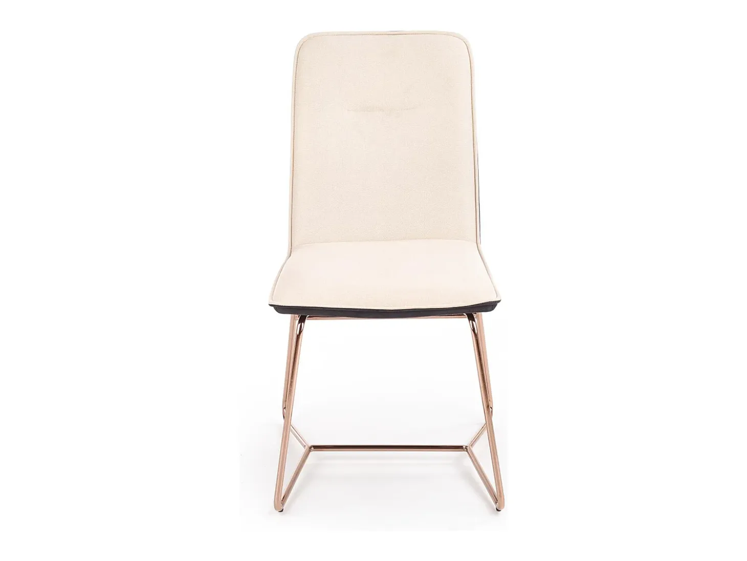 Silla de comedor Saxo beige y gris con base de acero dorado rosa