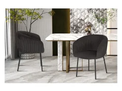 Silla de comedor SEVILLA – Terciopelo acanalado gris – Con reposabrazos – Patas de metal negro – Estilo diseño / industrial