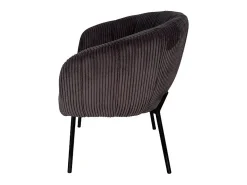 Silla de comedor SEVILLA – Terciopelo acanalado gris – Con reposabrazos – Patas de metal negro – Estilo diseño / industrial