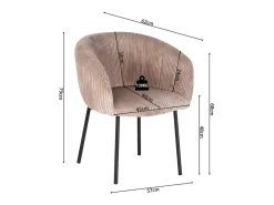 Silla de comedor SEVILLE – Terciopelo de pana arena – Con reposabrazos – Patas de metal negro – Estilo diseño / industrial