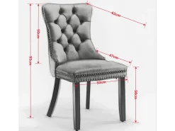 Silla de comedor tapizada de 2 piezas con patas de acero inoxidable cromado, tapizado con tachuelas, tapicería de terciopelo, azul y cromado