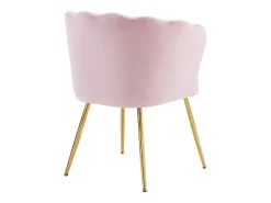 Silla de comedor tapizada de terciopelo con cojín y patas de metal - Respaldo de pétalos - Madera - Rosa (2 piezas)