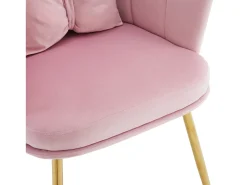 Silla de comedor tapizada de terciopelo con cojín y patas de metal - Respaldo de pétalos - Madera - Rosa (2 piezas)