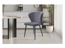 Silla de comedor TORONTO – Terciopelo acanalado gris – Patas de metal negro – Estilo diseño