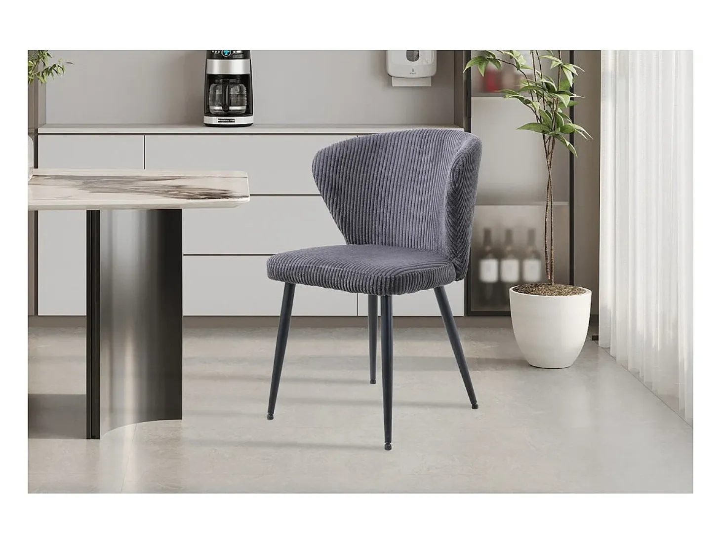 Silla de comedor TORONTO – Terciopelo acanalado gris – Patas de metal negro – Estilo diseño