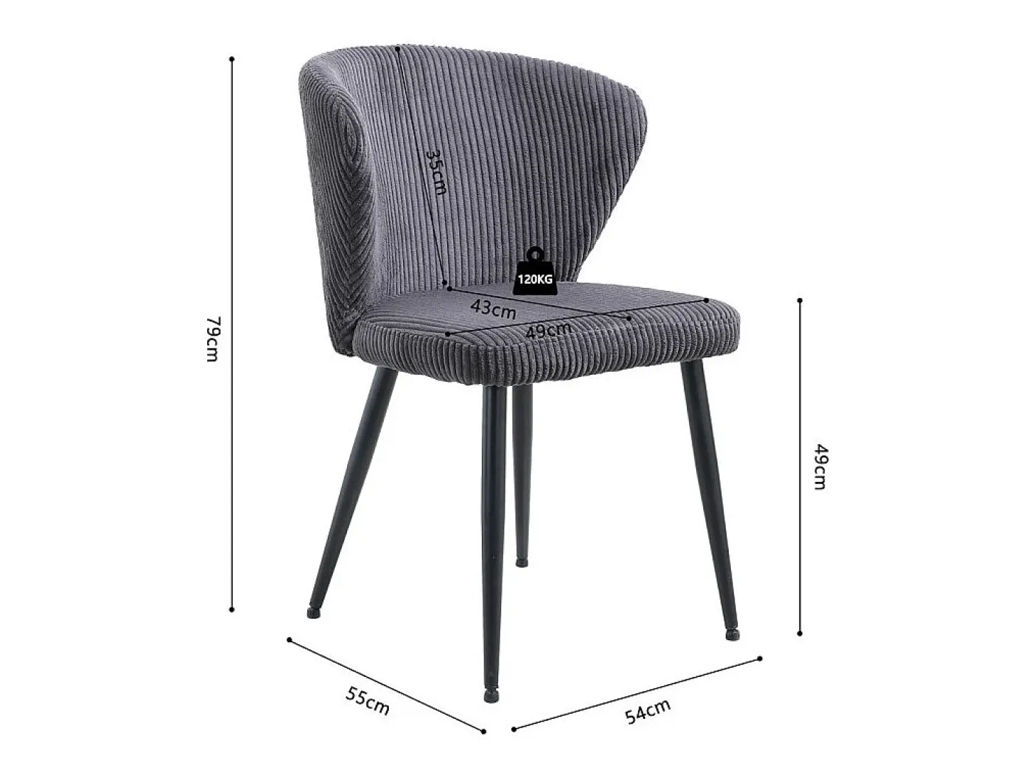 Silla de comedor TORONTO – Terciopelo acanalado gris – Patas de metal negro – Estilo diseño