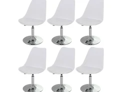 Silla de comedor Vaasa T501 (juego de 6), blanco, base cromada