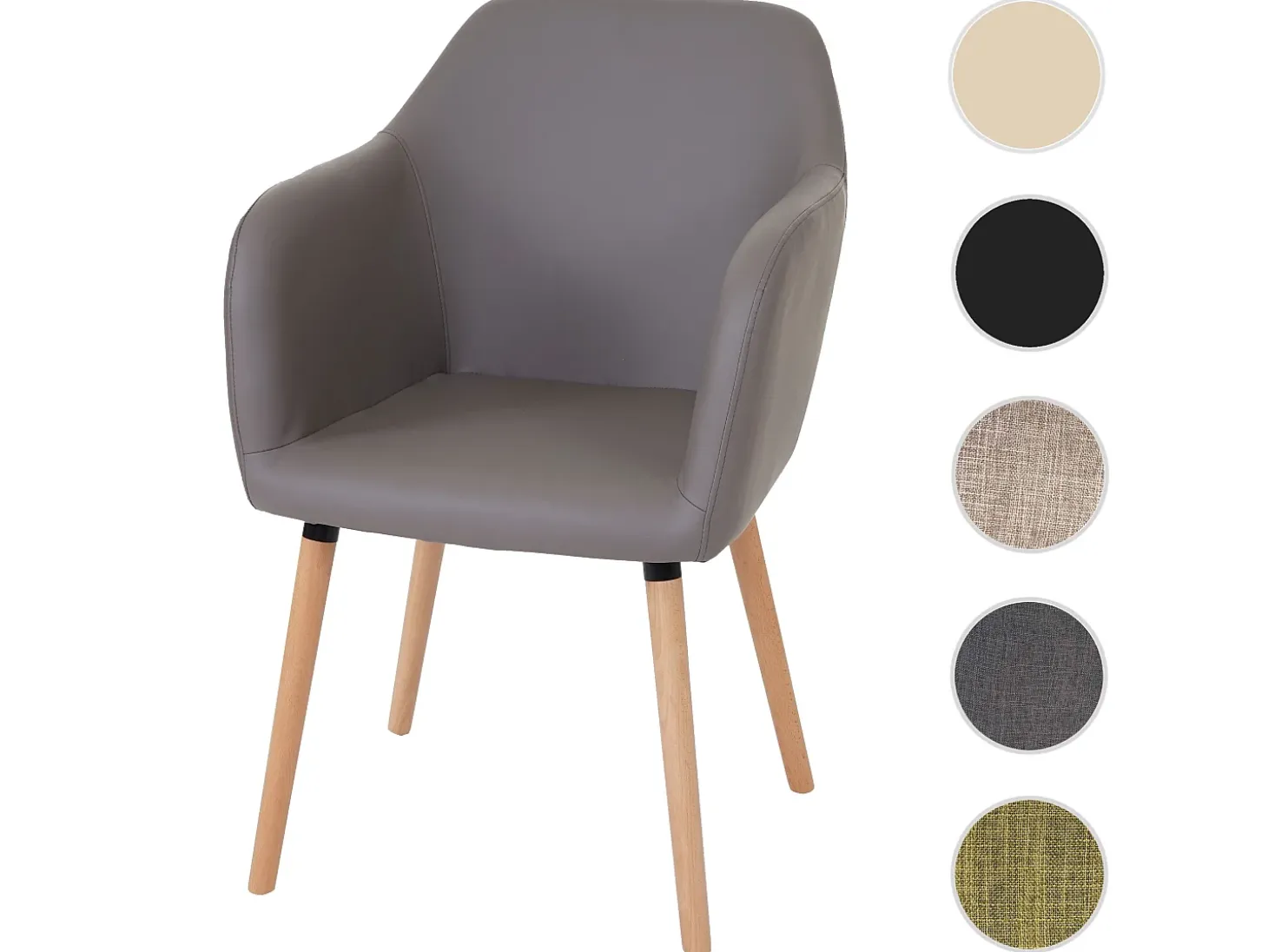 Silla de comedor Vaasa T381, polipiel, gris topo, patas claras