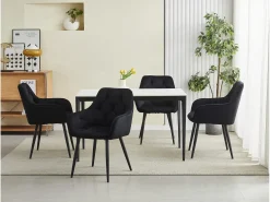 Silla de comedor Valora LUKK – Terciopelo negro con patas negras x1