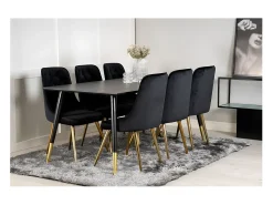 Silla de comedor VelvetDeluxe en terciopelo negro, decoración en latón.