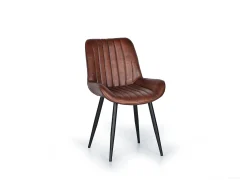 Silla de cuero marrón con patas de metal