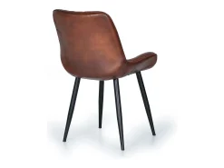 Silla de cuero marrón con patas de metal