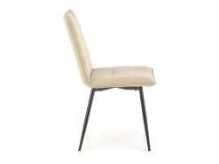 Silla de diseño Assia de tela beige con patas de metal negro
