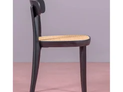 Silla de diseño en madera de fresno y asiento de ratán natural - Tours - Negro