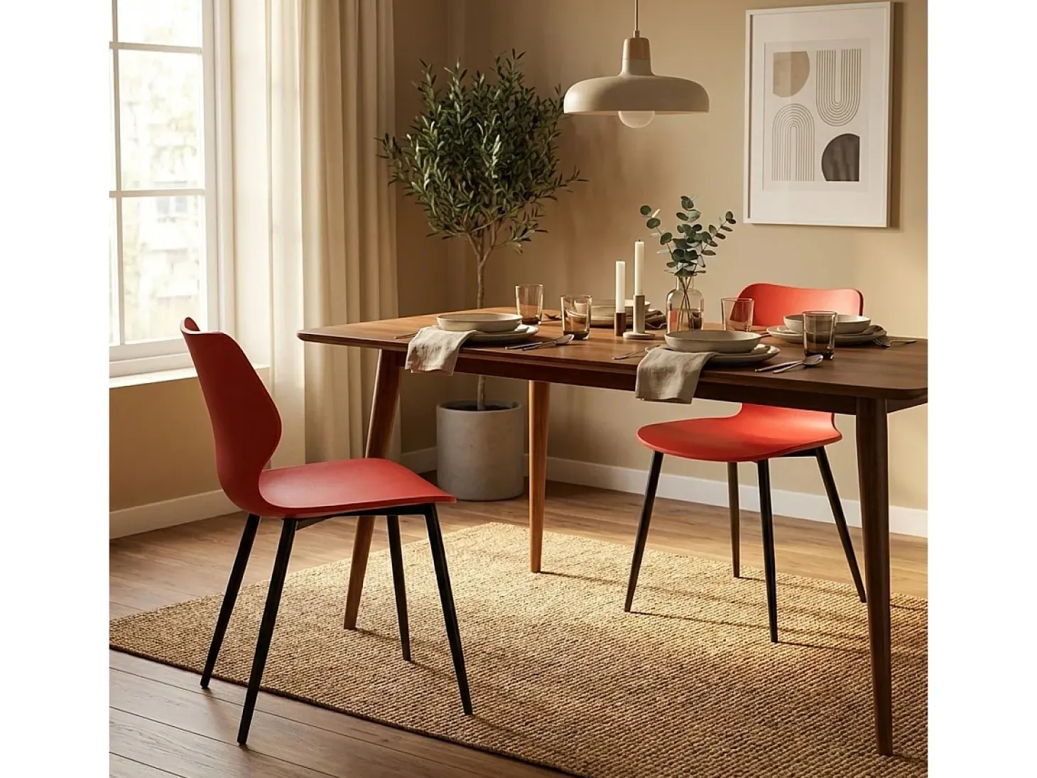 Silla de diseño moderno metal polipropileno restaurante comedor Ladysmith - Rojo