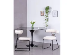 Silla de diseño tapizada en bouclé y patas de acerlo lacado - Oxford - Blanco