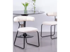 Silla de diseño tapizada en bouclé y patas de acerlo lacado - Oxford - Blanco