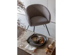 Silla de diseño WALES: comodidad moderna en tela y metal negro-Color Marrón claro