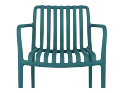 Silla de exterior Iside en plástico verde petróleo con confort premium y reposabrazos
