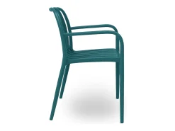 Silla de exterior Iside en plástico verde petróleo con confort premium y reposabrazos