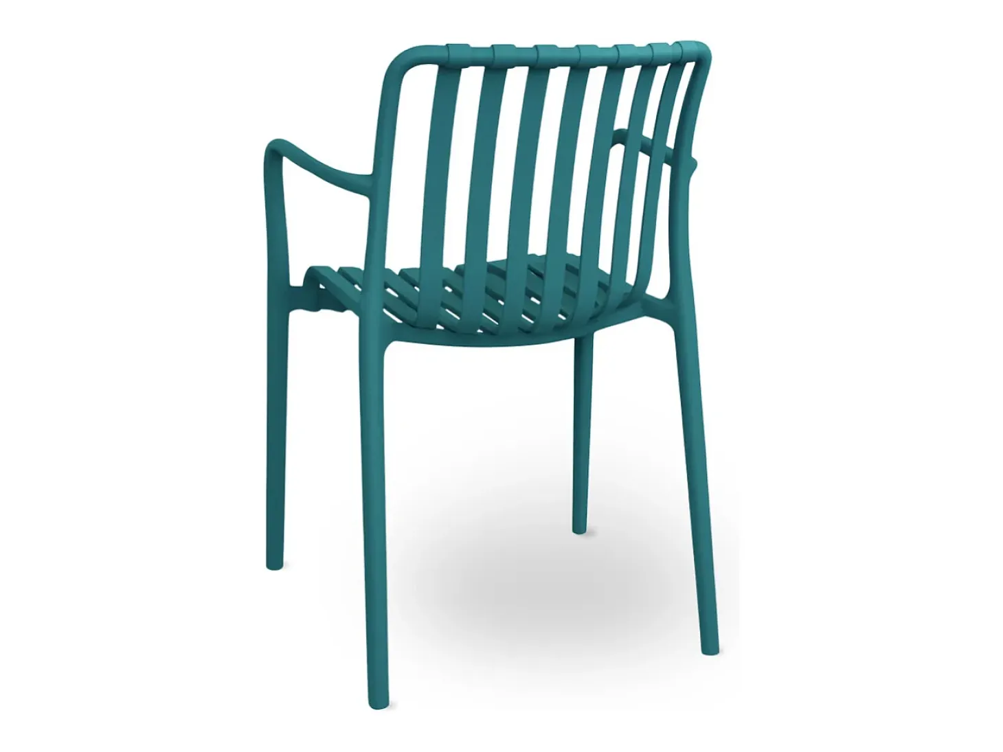 Silla de exterior Iside en plástico verde petróleo con confort premium y reposabrazos