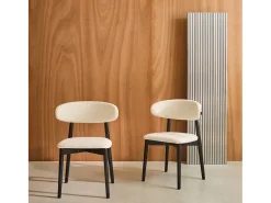 Silla de madera de hevea y tejido borreguito, set de 2 negro